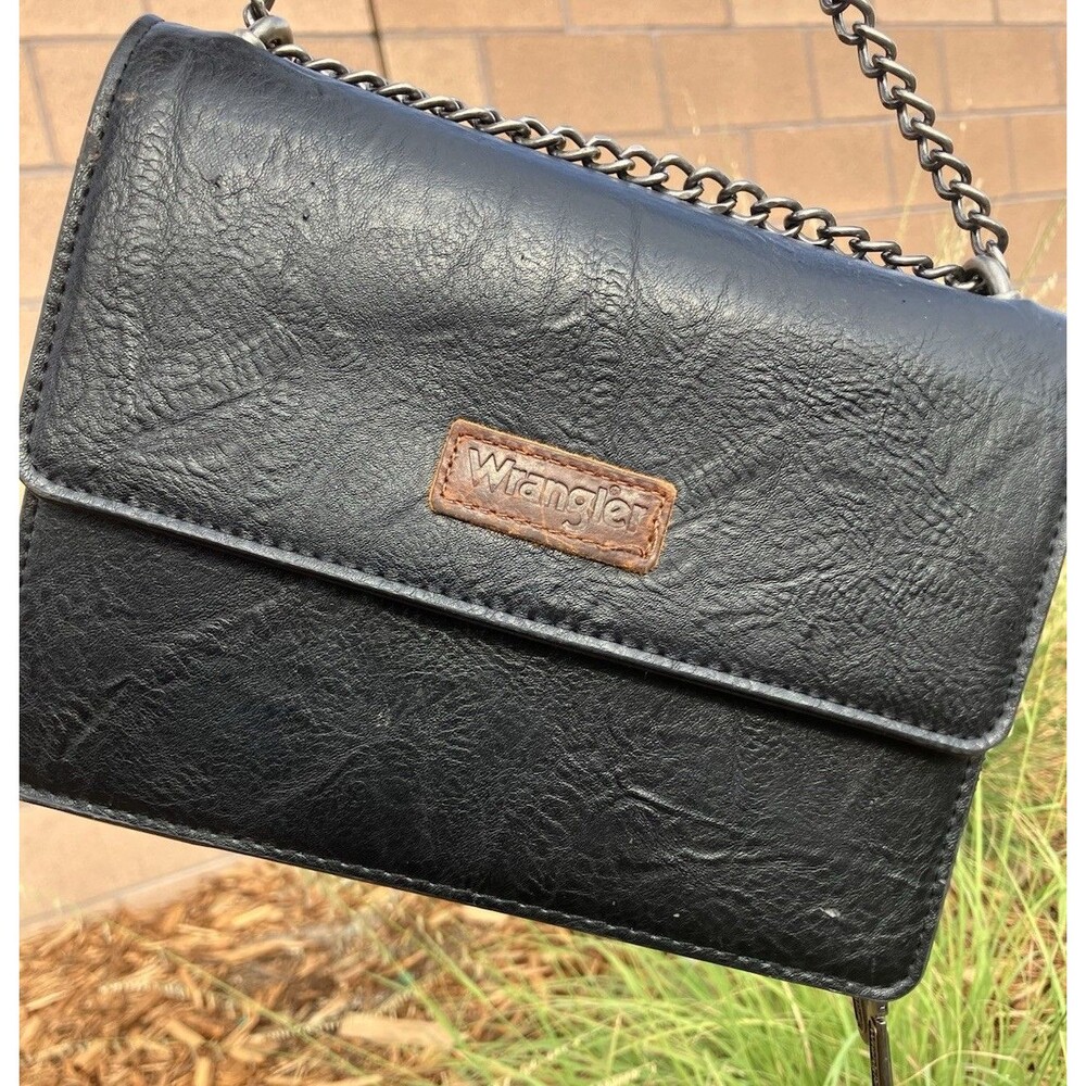 Wrangler Black Crossbody Shoulder Bag Chain Strap Double Zip Purse 8โ